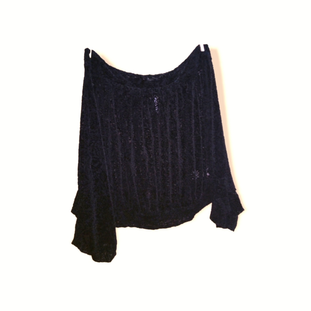 Free People "Ginger Berry" Off the Shoulder Blouse in Black